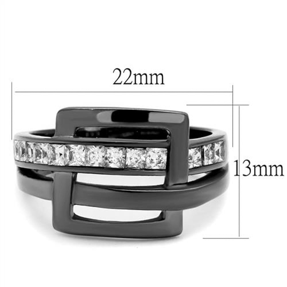 ARTK2690 Light Black Stainless Steel 1.04 Ct Princess Cut Fashion Ring Women's Size 5-10